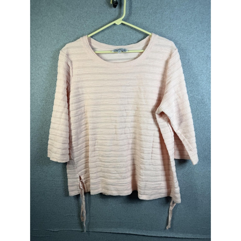 Liberty Lane Shirt Womens XXL Pink Textured Stripe 3/4 Sleeve Tunic Top